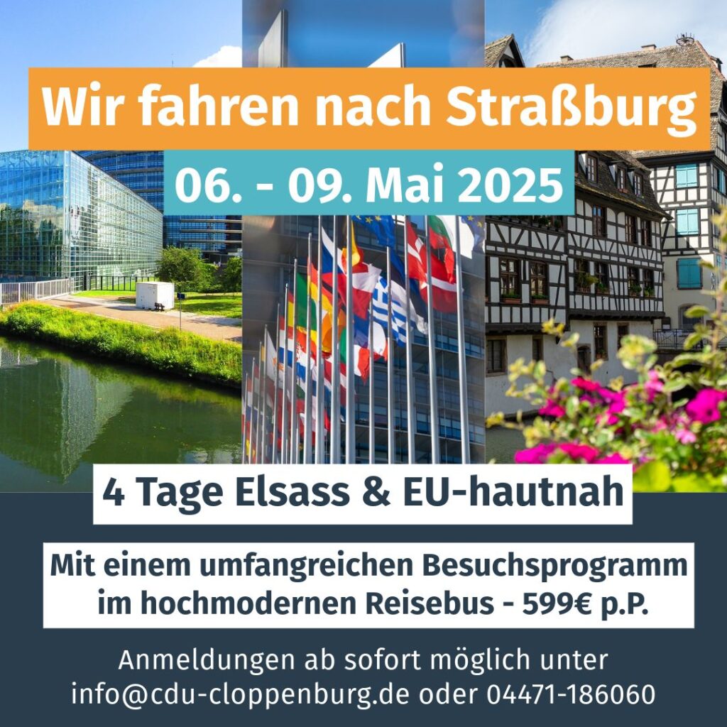 Wir fahren nach Straßburg – 4 Tage EU und Elsass hautnah erleben vom 6.-9.5.2025